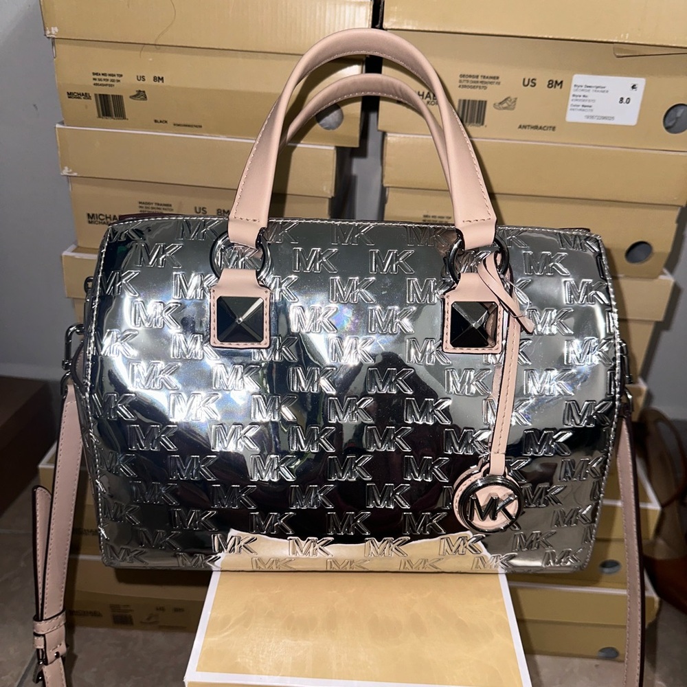Gently Used MK Grayson Silver MK Logo Embossed Bag